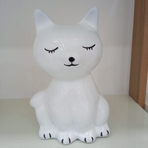Urna Gato Cerâmica branco
